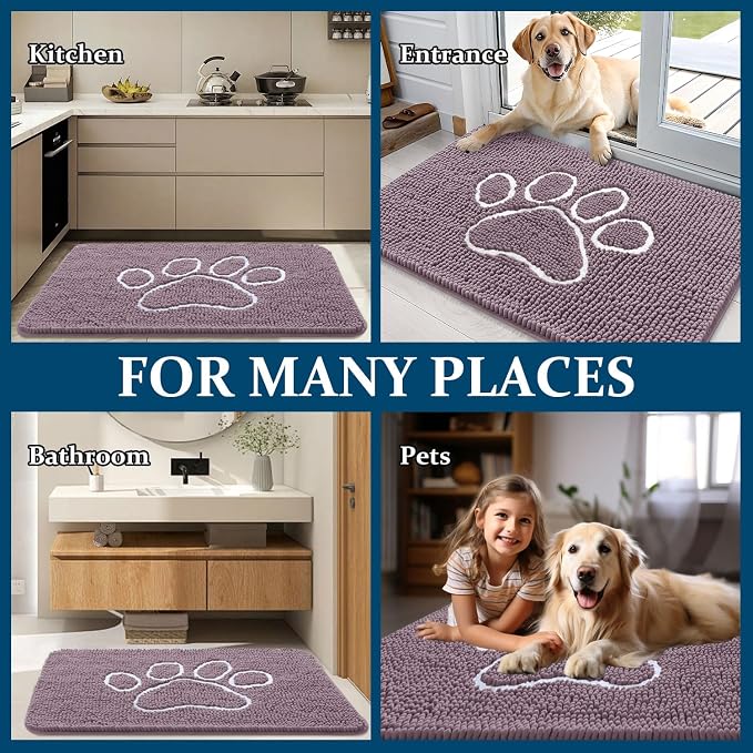 OLANLY Dog Door Mat for Muddy Paws 36x24, Paw Print Design Chenille Mud Mat | - Image 8