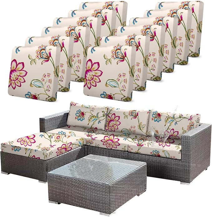 CALBODE 12pcs Single Seat Floral Print Outdoor Sofa Cover, Waterproof Elastic by CALBODE