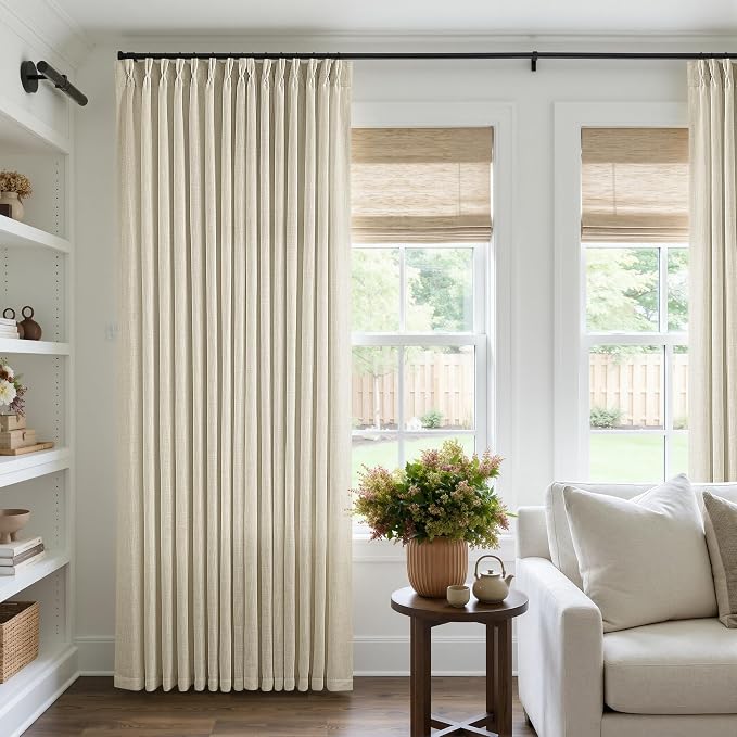 Extra Wide Pinch Pleat 100 x 84 Inch Linen Semi Sheer Curtains 1 Panel | by Twodrapes