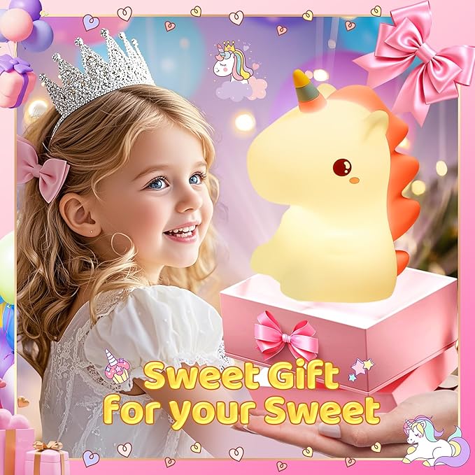 One Fire Red Night Light for Kids, 【16 Colors & 4 Modes】 Silicone Night Light for Girls, Tap 2 Brightness Cute Lamps, Last 10H Kids Lamps, Soft & Safe Girls, 【Small Size】