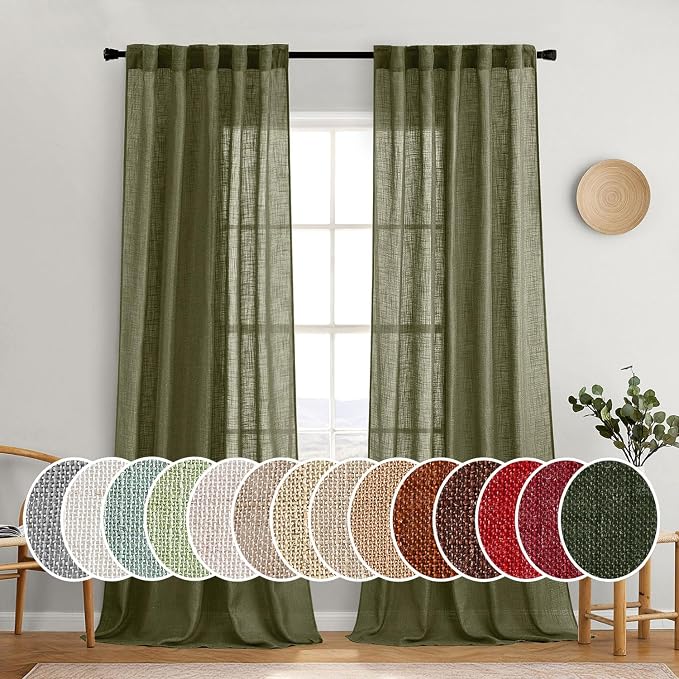 MIULEE Light Olive Green Linen Curtains 52x96 Inch Long 2 Panel by MIULEE