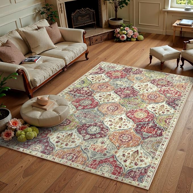 Lahome Moroccan Washable Rugs for Living Room, 4x6 Rug for Bedroom Non-Slip | by Lahome