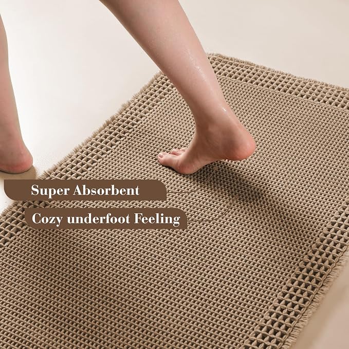 RESARE Waffle Bathroom Runner Rugs, Non Slip Boho Bath Mat 24"x48" Brown | Long - Image 3