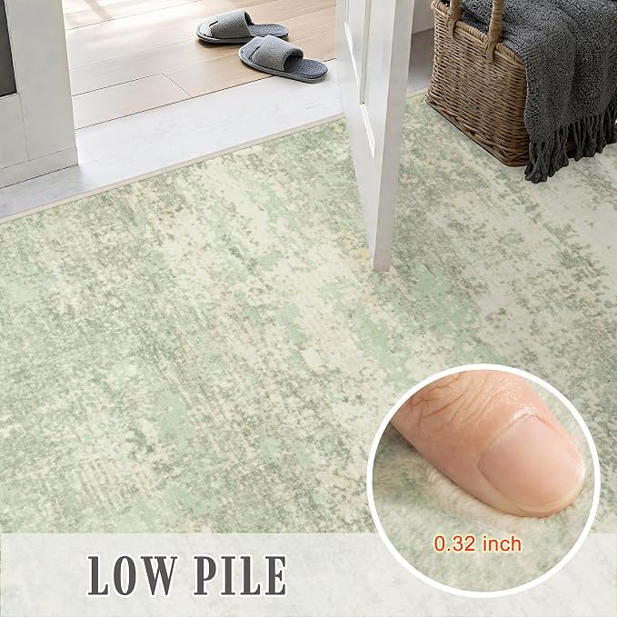 10x12 Area Rug Living Room: Modern Washable Soft Carpet Green Cream | - Image 8