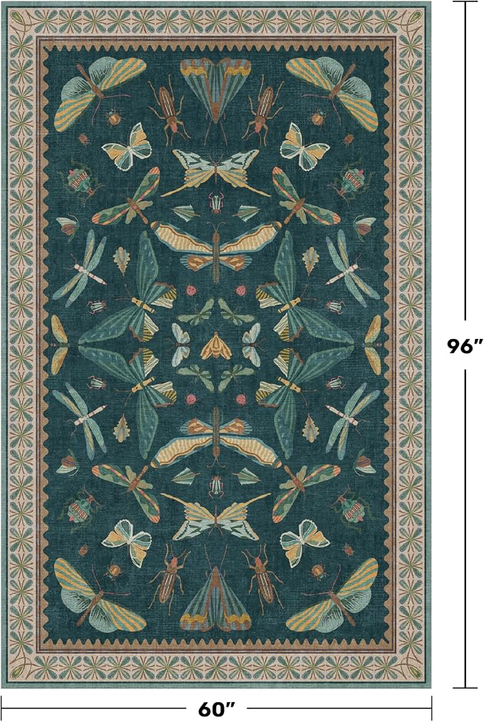 Insect Blue Green Living Room Rug 5x8 - Image 2