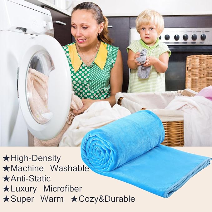 HOZY Soft Blanket Twin Size Fleece Warm Fuzzy Throw Blankets for The Bed Sofa Lightweight 350GSM Sky Blue 66"*90"
