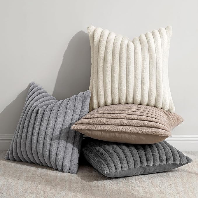 MIULEE Faux Fur Plush Decorative Throw Pillow Covers 20x20, Soft Boho Farmhouse - Image 2