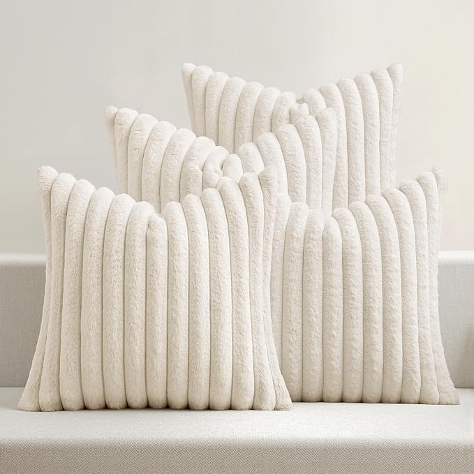 MIULEE Faux Fur Plush Decorative Throw Pillow Covers 20x20, Cream White | Set by MIULEE