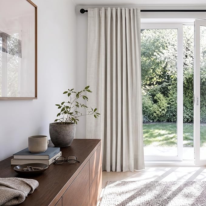 Linen Textured Total Blackout Sliding Door Curtains 108 Inches Long, Thermal - Image 6