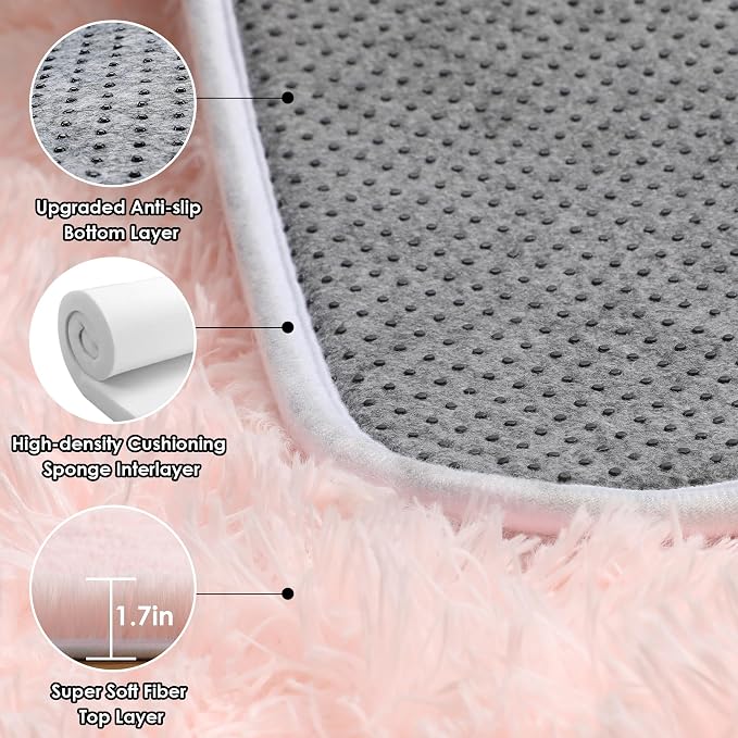 Pink Area Rugs for Living Room Girls Bedroom, 5x8 Fluffy Bedside Throw Rug - Image 4