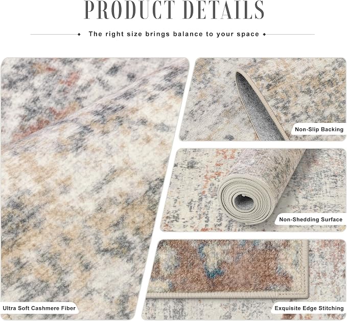 2x3 Washable Entryway Rug: Modern Abstract Indoor Soft Carpet Taupe | - Image 5