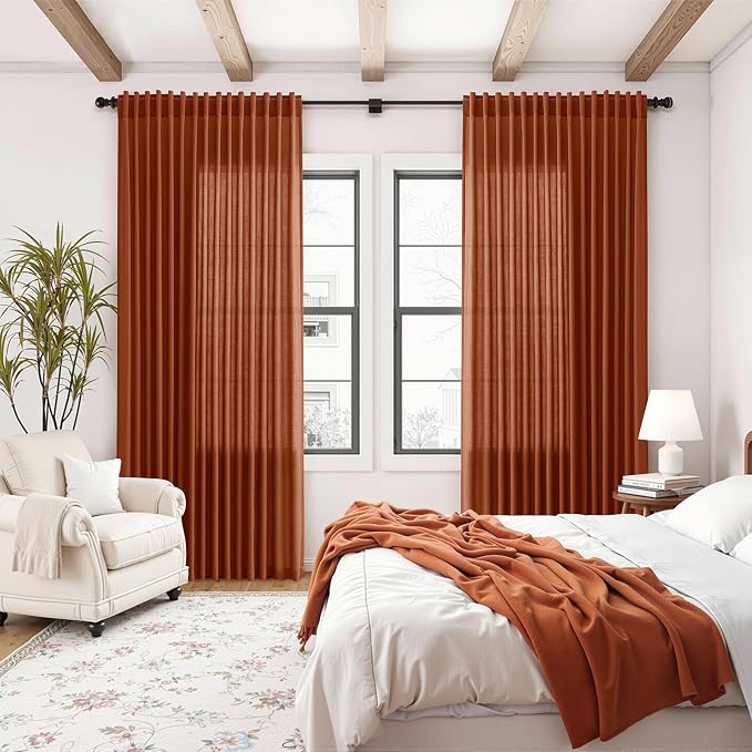 Extra Wide Linen Curtains for Living Room 84 Inches Long Terracotta Light - Image 8