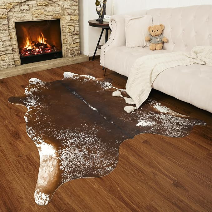 Faux Cowhide Rug, Animal Cow Hide Rug, 7 x 6.2 Ft Spotted Brown | Premium - Image 7