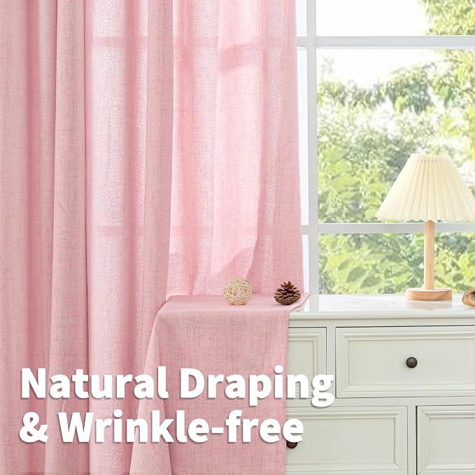YoungsTex Light Pink Linen Curtains 63 Inch Length - Image 4