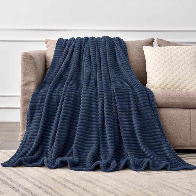 BEDELITE 3D Ribbed Jacquard Pink Fleece Throw Blanket - Image 3