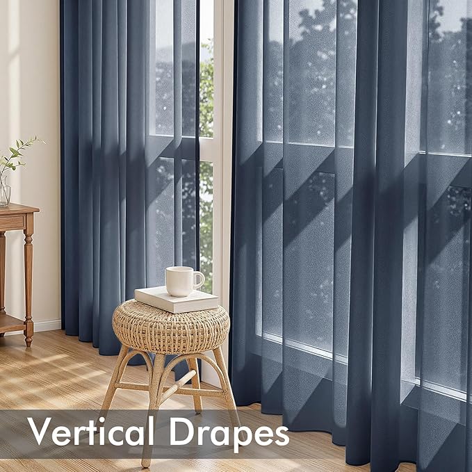 MIULEE Navy Blue Sheer Curtains 90 Inches Long 4 Panels 54 x 90 Inches | Light - Image 5