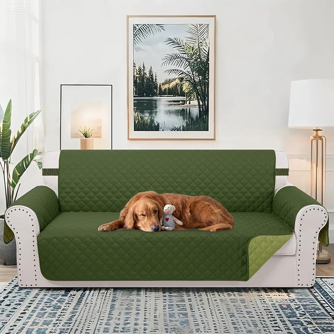 Reversible Couch Cover for 3 Cushion, Huntergreen/Sage | Couch Cover for Sofa - Image 2