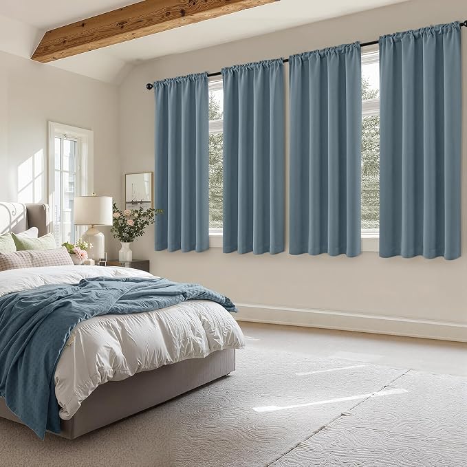 MIULEE Grey Blue Blackout Curtains 4 Panels Set 72 Inch Length Bedroom | - Image 2