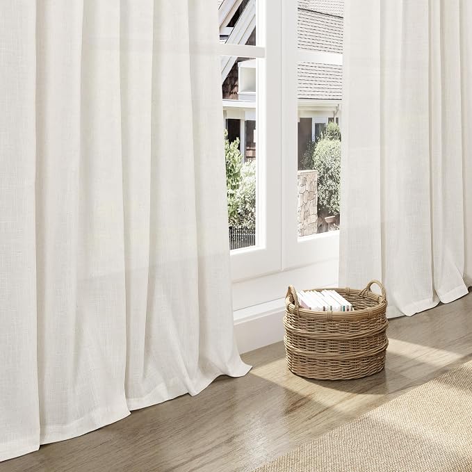 Cream Linen Back Tab Curtains 86 Inch Length - Image 6