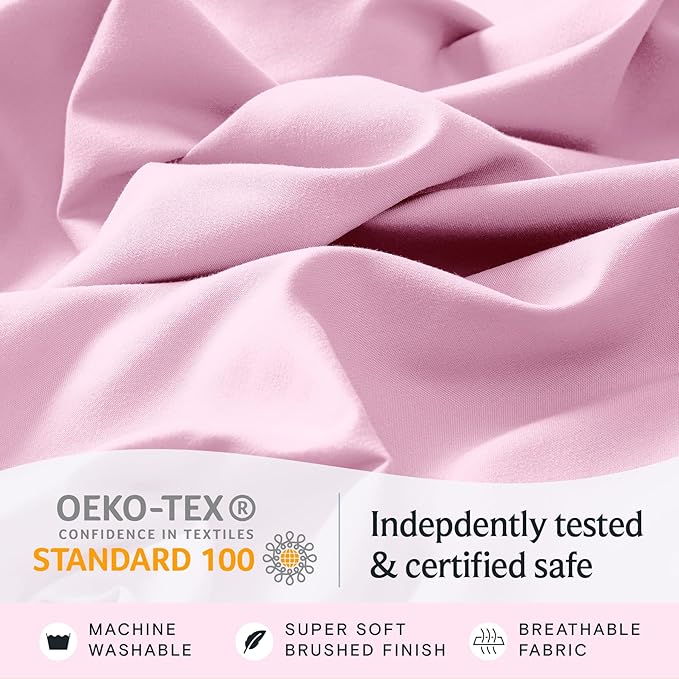 LuxClub 4 PC Sheet Set Bed Sheets Deep Pockets Eco Friendly Wrinkle Free Cooling Machine Washable Hotel Bedding Silky Soft - Powder Pink Full