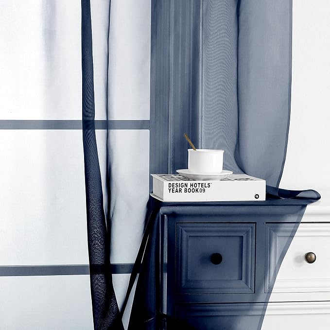 2 Panels Sheer Navy Blue Curtains 54 Inches Length Window Treatment - Image 7