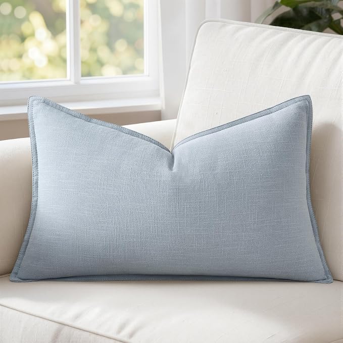 MIULEE Decorative Linen Lumbar Pillow Cover 12x20 Inch Light Blue | Boho by MIULEE