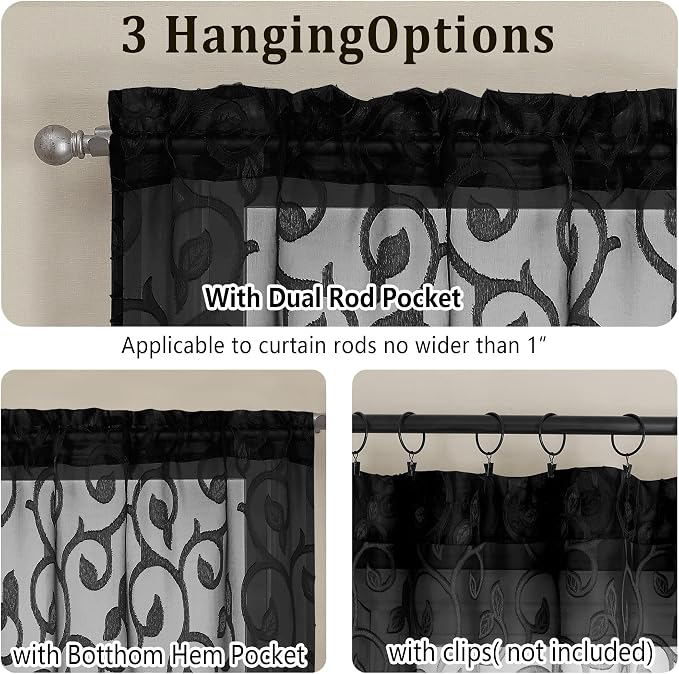 Furman Cafe Curtains 30 Inch Length 2 Panels Set, Elegant Geometric Jacquard - Image 5