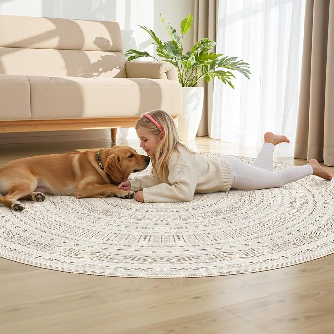 cotiled 6x6 Round Rug 6ft Circle Living Room Boho Area Rugs | Washable Foldable - Image 7