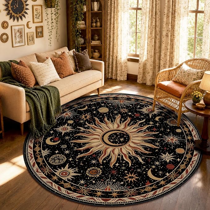 Vacuum-Friendly, Round 6ft Washable Area Rug by meejou