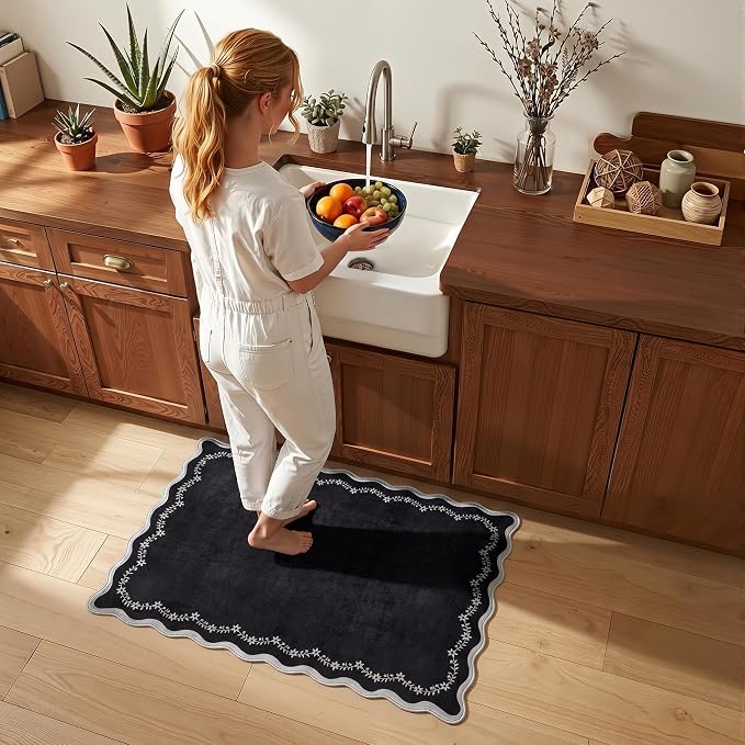 GarveeHome Scalloped Entryway Rug 2x3 Black Washable Front Door Entry Rug | - Image 3