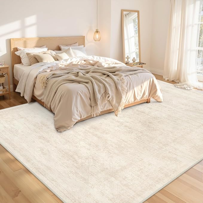10x12 Area Rugs Living Room: Bedroom Washable Carpet Retro Beige | Large - Image 2
