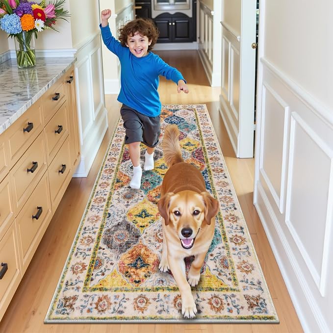 HEBE Hallway Runner Rug 2'x5', Washable Non Slip Kitchen Rug Runner | Soft Boho - Image 8