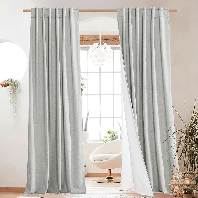 NICETOWN Grey Long Linen Full Shade Panels, Pair of Thermal Insulated & Energy - Image 2