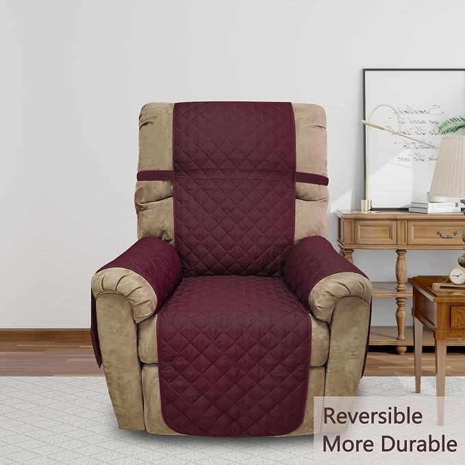 Reversible Chair Covers for Recliner Oversized, Burgundy/Camel - Image 2