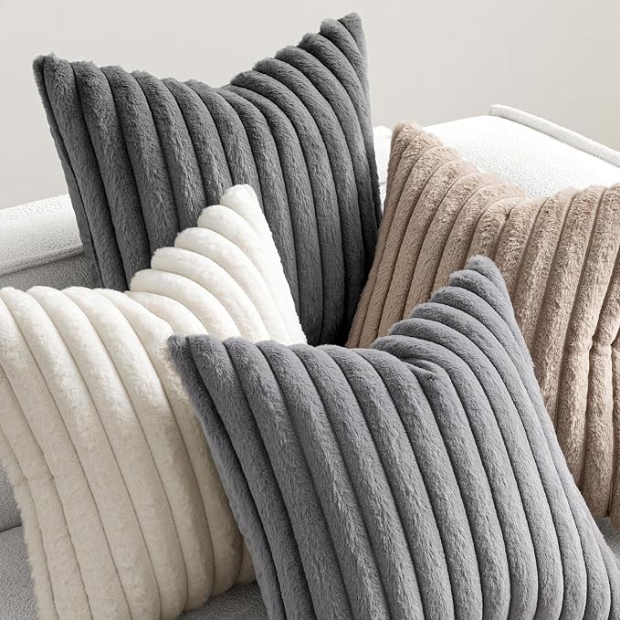 MIULEE Faux Fur Plush Decorative Throw Pillow Covers 20x20, Soft Boho Farmhouse - Image 5