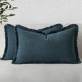 MIULEE Linen Fringe Decorative Lumbar Throw Pillow Covers Navy Blue 12x20 | Set by MIULEE