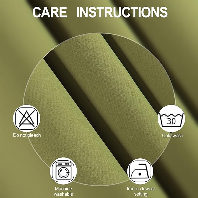 Blackout Curtains 52 x 90 Inch Long Olive Green Curtains Set of 2 Panels Room - Image 4
