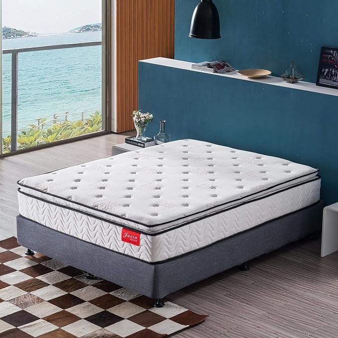 Short King Mattress,11.4 Inches Pillow Top Pocket Spring Hybrid Memory Foam Innerspring Firm RV King Mattress in a Bag