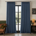 Navy Pinch Pleated Blackout Linen 102 Inch Dual Layer Curtains 2 Panels Set | by Twodrapes