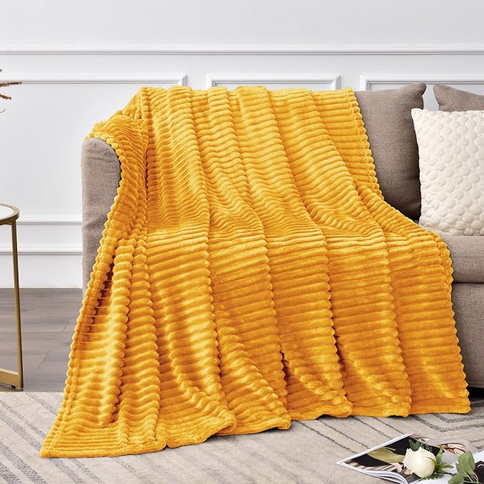 BEDELITE Ribbed Jacquard Mustard Yellow Queen Blanket - Image 8