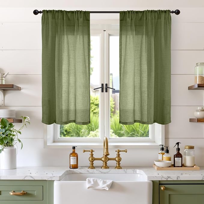 BGment Olive Green Linen Curtains 40 Inches Long by BGment
