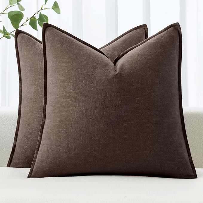 MIULEE Decorative Linen Pillow Covers 16x16 Inch Reddish Brown | Boho by MIULEE