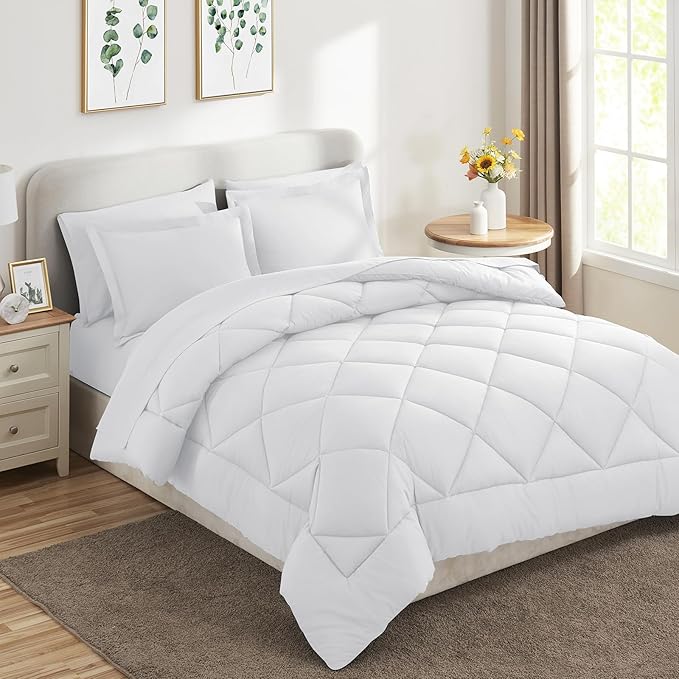 CozyLux King Size Comforter Set White - 7 Pieces Bed in a Bag King, Luxury Soft Bed Set for All Seasons, Bedding Set with Down Alternative Comforter, Sheets, Pillowcases & Shams