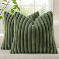 decorUhome Fall Faux Fur Throw Pillow Covers 22x22 Set of 2 Olive Green | by decorUhome