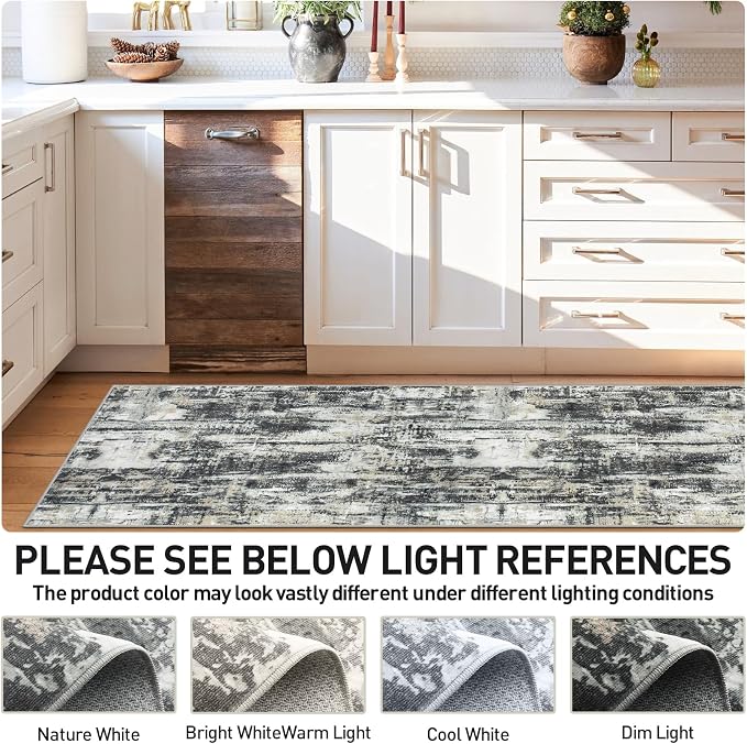 2'6''x8' Runner Rugs Washable Rug: Modern AbstractBlack Grey Gold Carpet | - Image 7