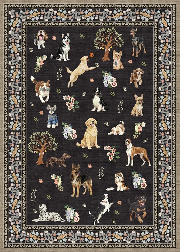 Black Floral Area Rug 4x6 for Bedroom Dining Room | Low Pile; Non Slip;Machine - Image 8