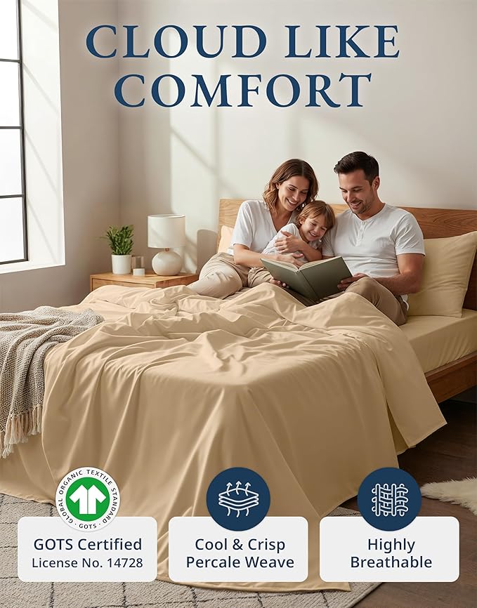 LANE LINEN Twin XL Sheets Set, 100% Mercerized Organic Cotton Twin XL Bed Sheets Set with sily Touch Finish, Soft and Comfy Fully Elasticized Percale Weave Low Pilling XL Twin Sheets Set -Linen