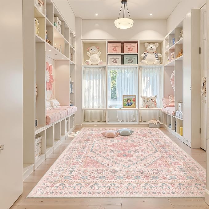 Pink Rugs for Bedroom-7x9 Area Rugs for Living Room, Girls Room | Washable Rugs - Image 8