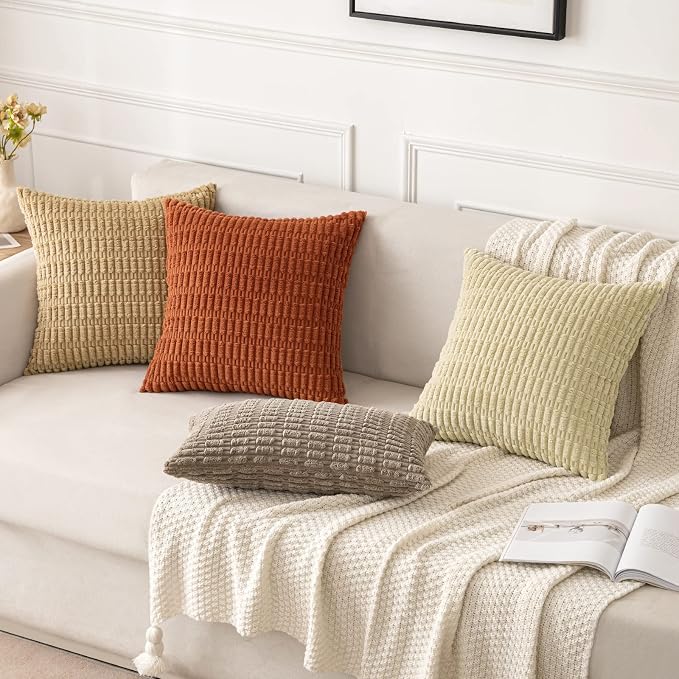 MIULEE Corduroy Decorative Throw Pillow Covers 20x20 Khaki Pack of 2 | Soft - Image 4