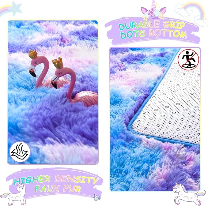 Noahas 6x9 Large Tie-Dyed Blue Purple Pink Fluffy Area Rug Non-Slip - Image 5